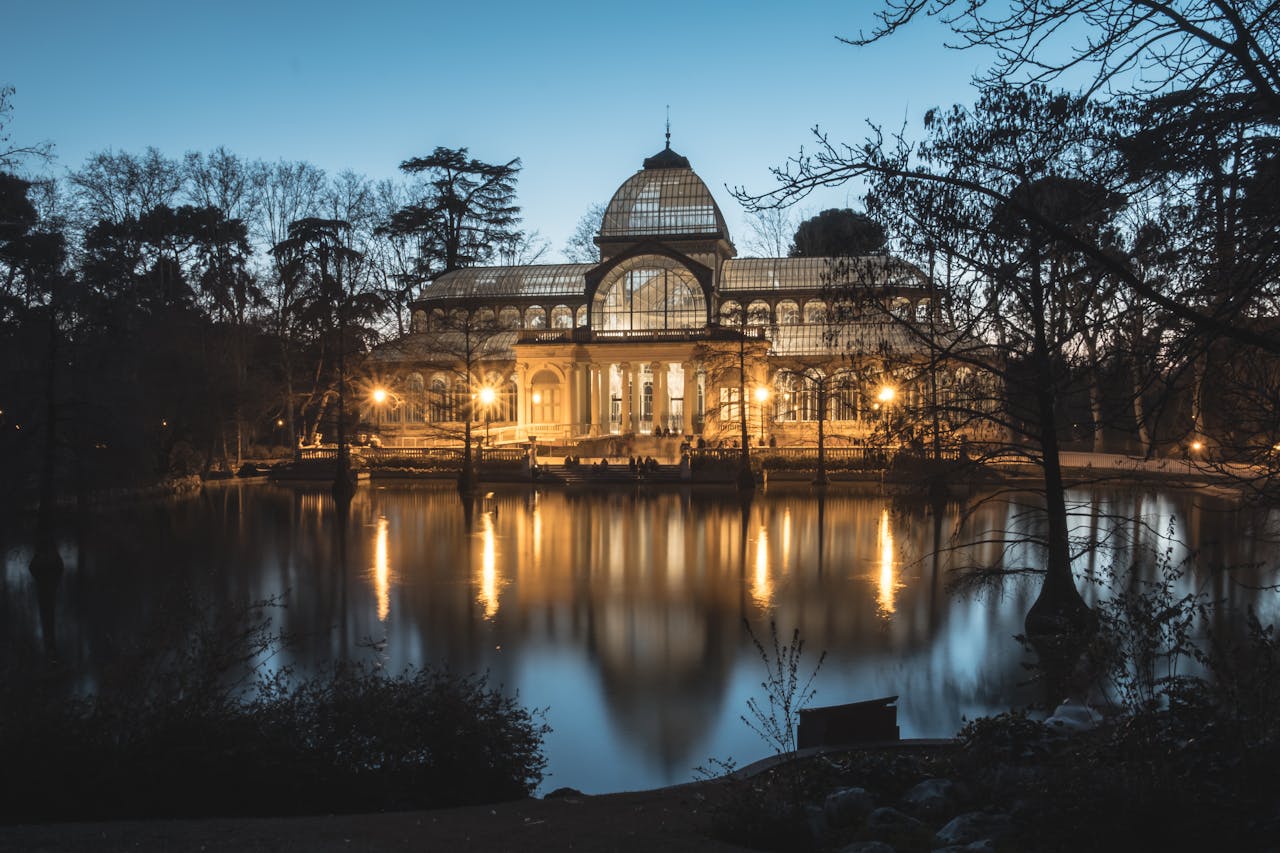 View of the Palacio de Cristal in Buen Retiro Park Madrid Spain